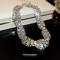 Silver Multi Row Rhinestone Twisted Choker Necklace view 2