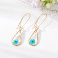 Gold Tone Clear Resin Pressed Flower Teardrop Hook Earrings view 2