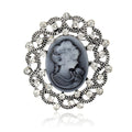 Round Cameo Portrait Brooch With Open Crystal Border view 5