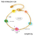 Colorful Glass Flower Bead Necklace And Bracelet Gold Tone view 6