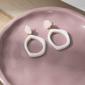 White Open Square Statement Dangle Stud and Clip Earrings view 6