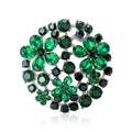 Round Floral Crystal Cluster Brooch Pin Green Purple view 1