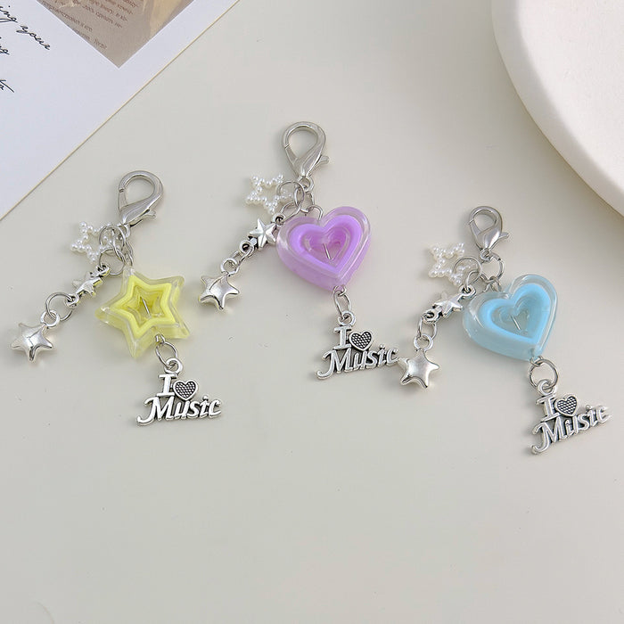 Translucent Acrylic Heart Star Charm with Silver Music Pendant