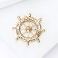 Crystal Ship Wheel Brooch With Open Spokes and Metal Rim view 4