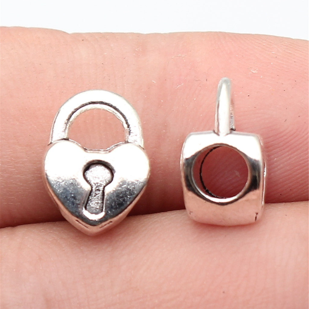 13x9.6x7.1mm 1.6g Antique Silver Zinc Alloy 3D Heart Lock Large Hole Beads for DIY Bracelet Jewelry Making