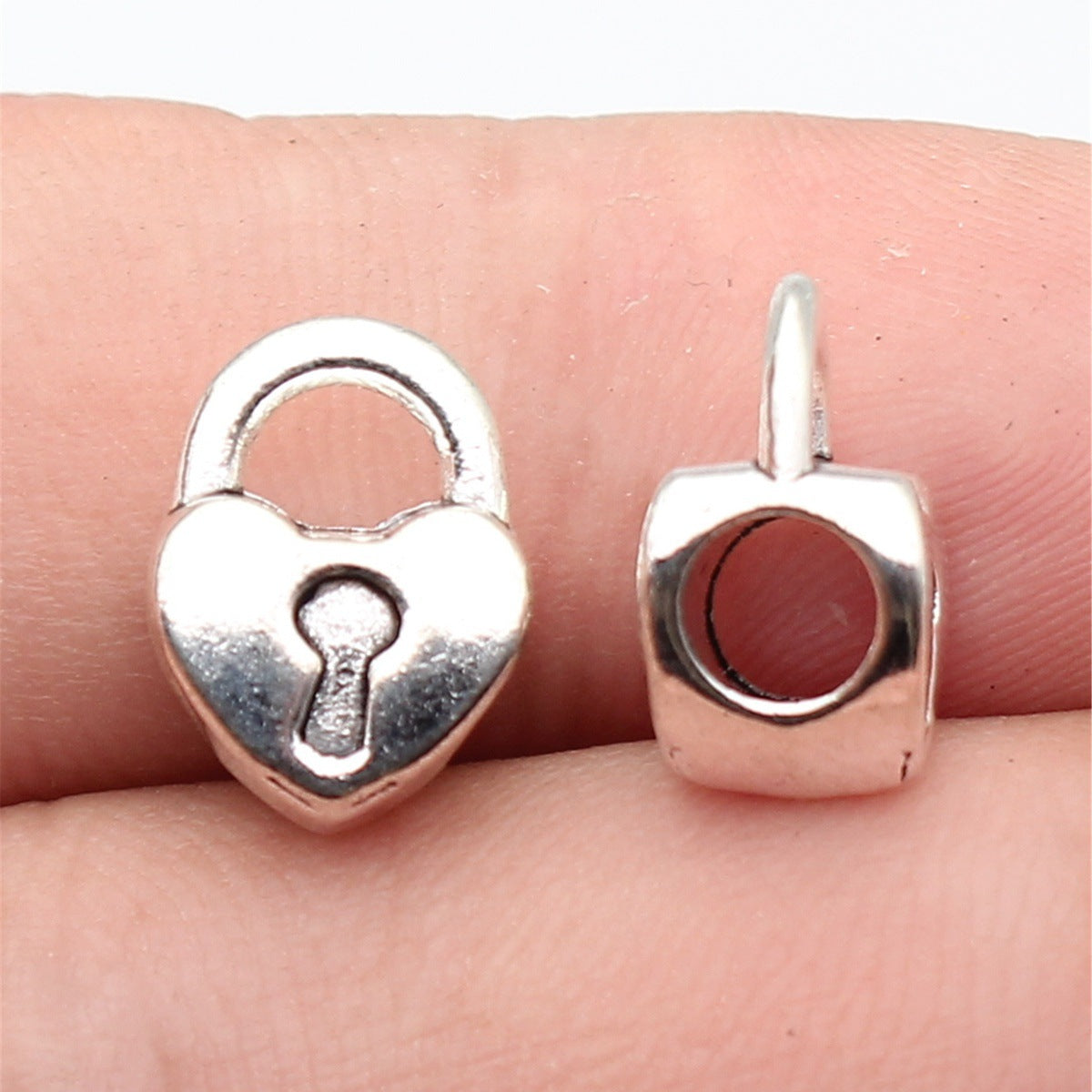 13x9.6x7.1mm 1.6g Antique Silver Zinc Alloy 3D Heart Lock Large Hole Beads for DIY Bracelet Jewelry Making