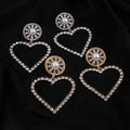 Large Hollow Heart Rhinestone Drop Earrings Round Crystal Studs view 1