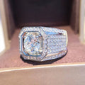 Round Clear Center Square-Frame Wide Signet Ring In Silver Tone view 2