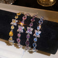 Silver Flower Crystal Tennis Bracelets Blue Yellow Pink Purple view 4