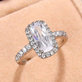 Silver Tone Elongated Rectangle Halo Crystal Ring view 2