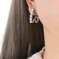 J Shape Pearl Rhinestone Dual Curve Earrings Gold Steel view 8