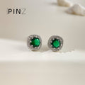 Emerald Green Round Halo Stud Earrings Silver Gold Options view 6