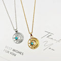 Sun Moon Round Pendant Necklaces Turquoise Stone 2 Tones view 4