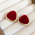 Velvet Triangle Stud Earrings In Brown And Deep Red view 1