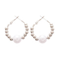Silver Tone Beaded Hoop Earrings with White Pearl Drops view 5