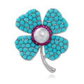 Turquoise Pink Four Leaf Clover Two Designs Metal Brooch Pin view 6