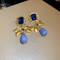Blue Stone Floral Drop Earrings And Statement Necklace view 7