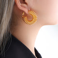 Hammered Spring Coil Hoop Earrings Gold and Steel Tone view 3