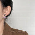 Silver Heart Planet Iridescent Liquid Drip Drop Earrings view 4