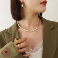 Freshwater Pearl Gold Paperclip Chain Splice Choker Necklace view 2