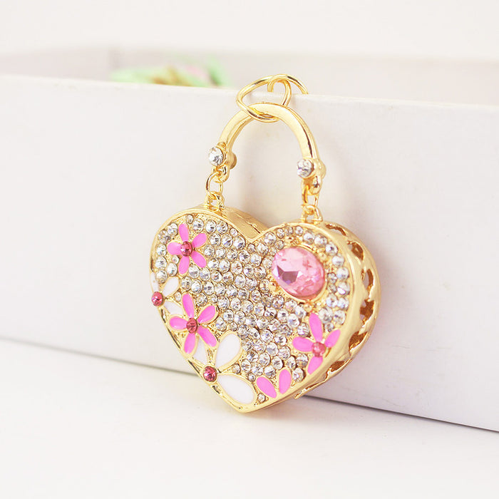 Heart Flower Gemstone Couple Keychain Metal Bag Charm for Women