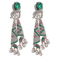 Green and Pink Crystal Geometric Tassel Stud Earrings view 5