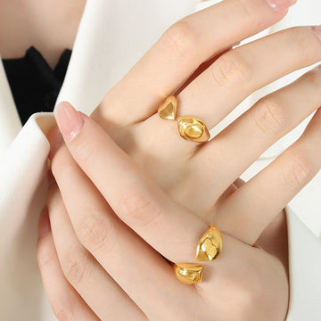 Open Dual Teardrop Cuff Ring Gold and Steel Metal Finish