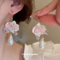 Pink Floral Pearl Teardrop Earrings For Women Jewelry view 2