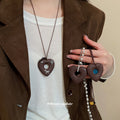 Brown Beaded Heart Necklaces with Blue and White Centers view 2