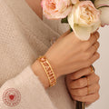 Gold Steel Rose FAMILY Letter Pink Heart Hinge Bangle view 3