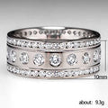 Wide Three Row Round White Stone Ring in Silver Tone view 2