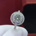 Round Double Halo Crystal Ring in Polished Metal Jewelry view 2