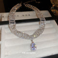 Silver Rhinestone Mesh Wide Choker Oval Crystal Drop Pendant view 4