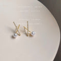 Gold-Tone Pavé Crystal X Cross Pearl Stud Earrings view 2
