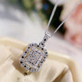 Silver Tone Rectangular Crystal Double Halo Pendant Necklace view 2
