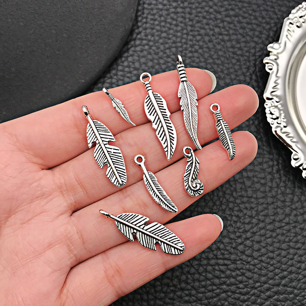 Vintage Zinc Alloy Leaf Feather Charm Pendants for DIY Necklace Earring Jewelry Making