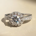 White Gold Flower Halo Round Clear Stone Ring Metal Alloy view 2