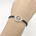 Black Braided Cord Circle Cross Adjustable Bracelet view 3