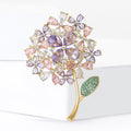Pastel Crystal Hydrangea Brooch with Green Leaf Decorative Metal Pin view 2
