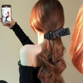 Black Satin Bow Twist Hair Barrette Clip Ponytail Style view 1