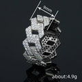 Silver Angular Cuban Link Pavé Finger Ring Sizes 6-10 view 4