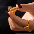 Open Lip Shaped Textured Adjustable Ring Titanium Steel view 2