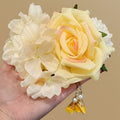 Yellow Fabric Rose Duckbill Hair Clip Pearl Tassel Drops view 4