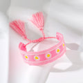 Wide Woven Daisy and Evil Eye Adjustable Tassel Bracelets view 6