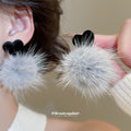 Heart Stud and Faux Fur Pom Pom Earrings Statement Fashion Jewelry view 4