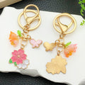 Pink Blossom Butterfly and Bell Flower Charm Keychain view 2