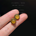 Amber Cabochon Round Stud Earrings Antique Gold Rim view 4