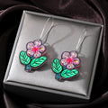 Silver Tone Colorful Flower Acrylic Long Hook Earrings in Eight Styles view 7