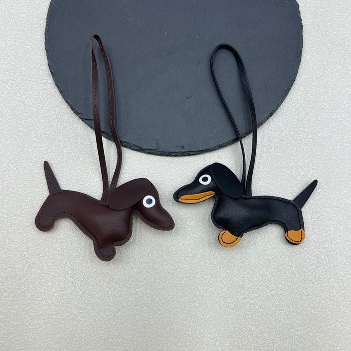 PU Leather Dachshund Dog Bag Charm Pendant Two Colors