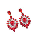 Red Silver Tone Teardrop Crystal Sunburst Crystal Two Designs Metal Dangle Earrings view 5